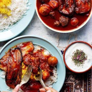 طرز تهیه خورش مسما بادمجان مجلسی با مرغ