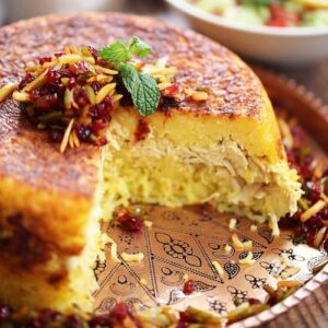 طرز تهیه ته چین شیرازی مرغ و بادمجان مجلسی